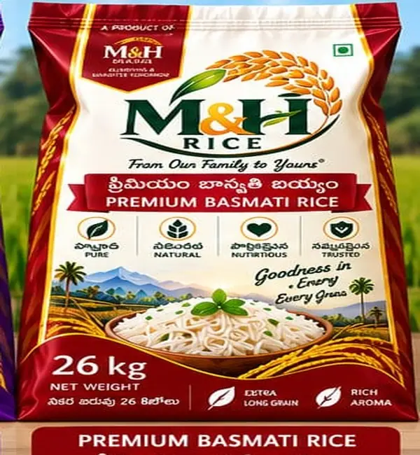 M&H RICE Premium Basmati Rice branded product artwork